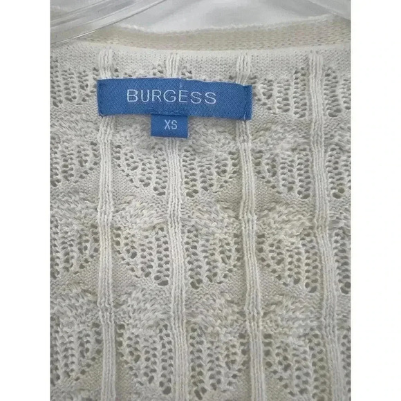 Burgess Cotton Cashmere Ivory Crochet Cardigan Sweater With Pockets Size XSMALL - Picture 6 of 10